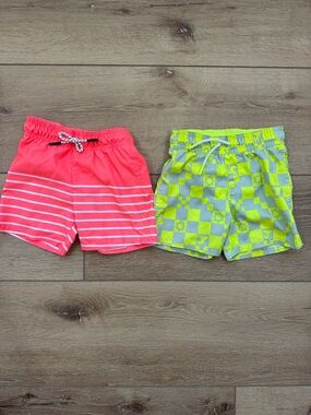 Cat & Jack Kids Neon Pink & Lime Patterned Swim Shorts - 2 Pack